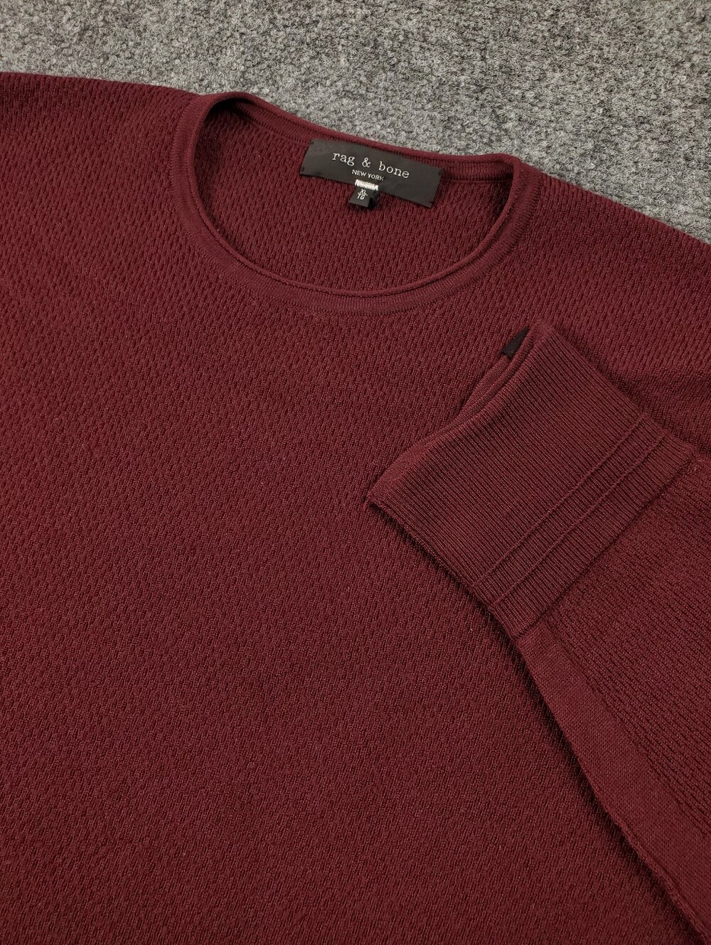 Rag & Bone Merino Wool Sweater Mens XL Waffle Knit Mesh Crewneck Burgundy Red